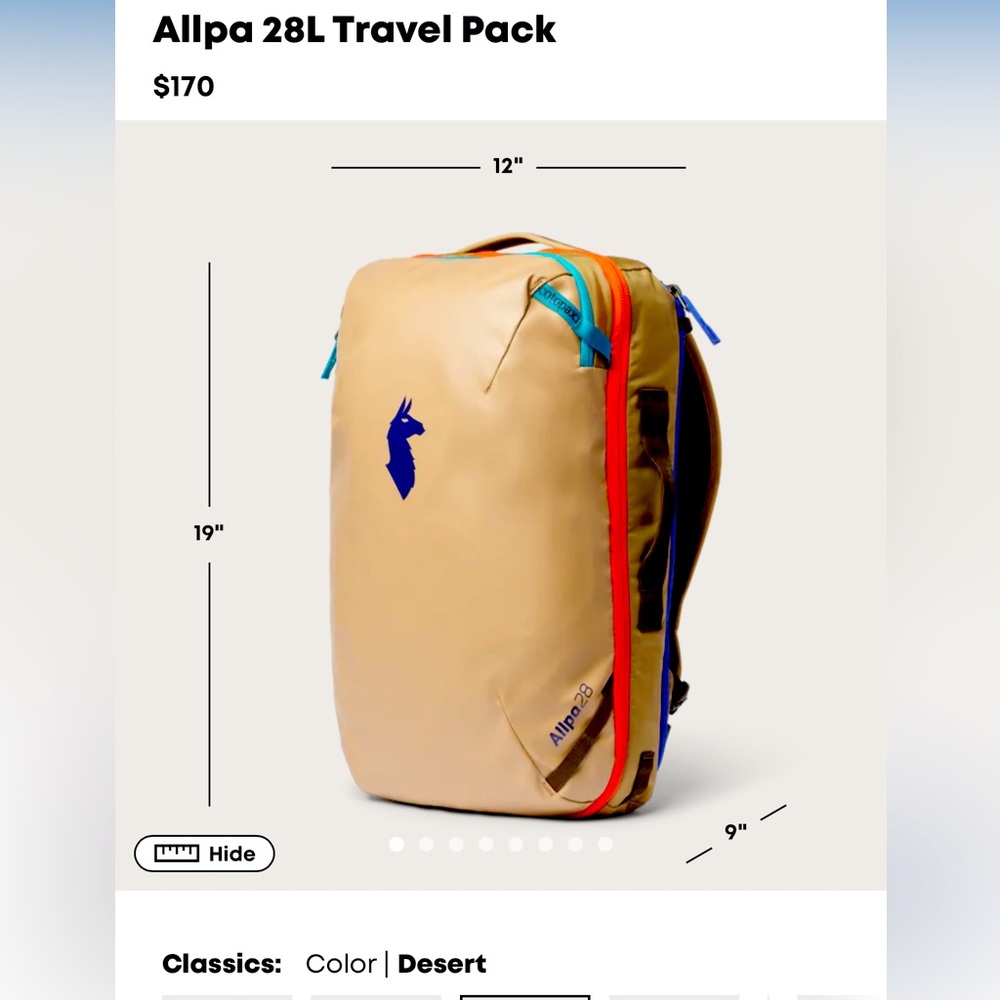 Cotopaxi Allpa 28L Travel Pack Desert Color NWT